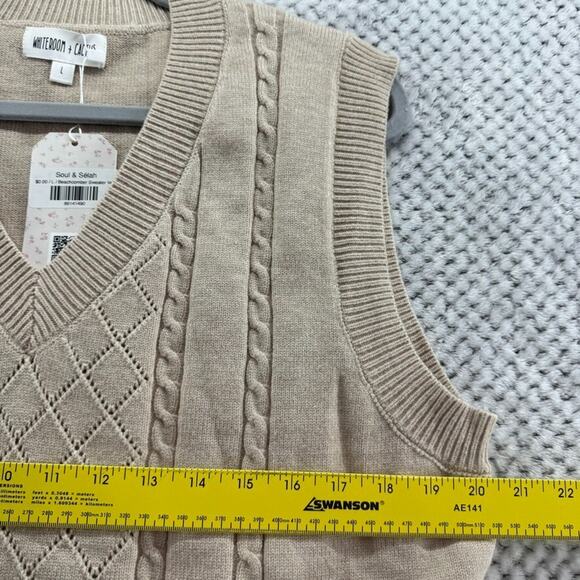 Whiteroom + Cactus Top Women L Tan Knit Vest V-Neck Sleeveless Stretchy Casual - Picture 5 of 7